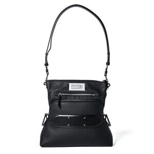 MAISON MARGIELA 5AC Shoulder Bag Black Grained Leather Crossbody Satchel 11 Logo